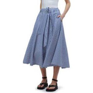 Madewell NWT Dorsey Poplin Blue White Striped A-Line Skirt Sz 2